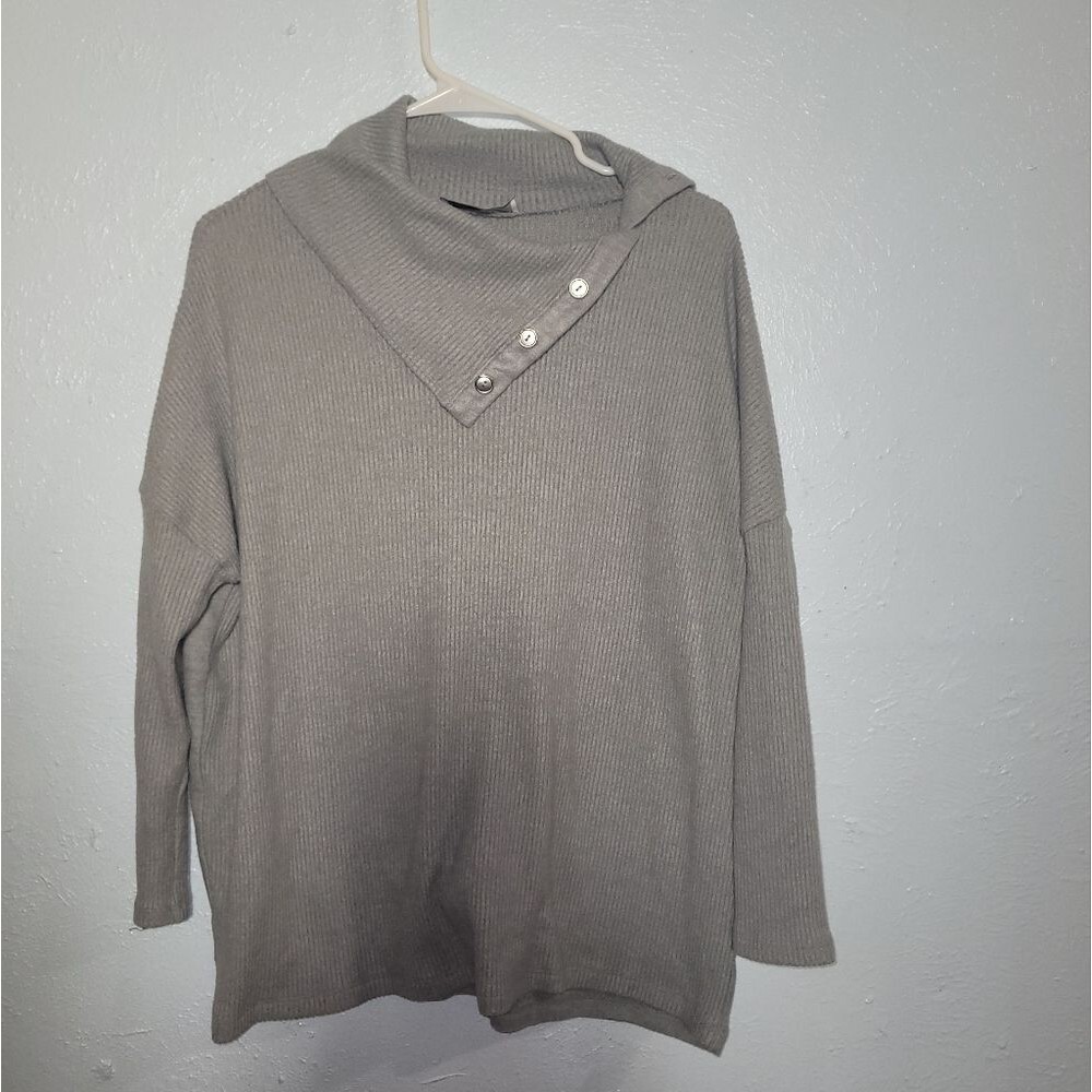 Cherish Gray Ribbed Cowlneck Tunic - Size Small